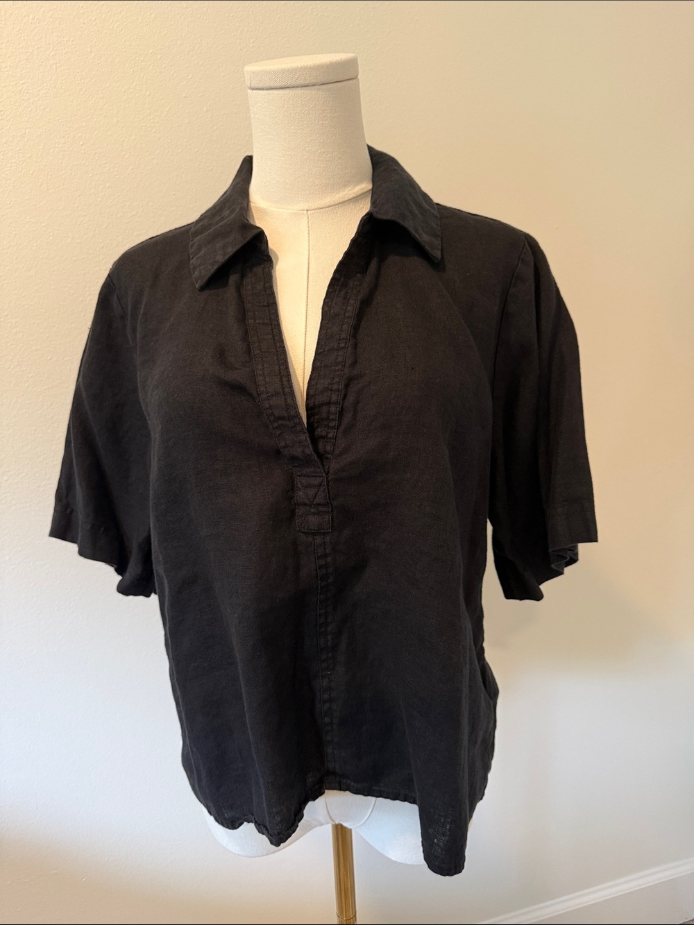 J. Crew Black Short-Sleeve Collared Polo-Style Shirt